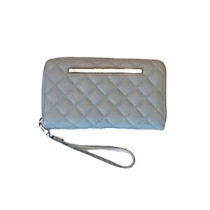 Steve Madden Quilted Zip Around Wristlet Gray & Silver Phone Wallet Mini Bag